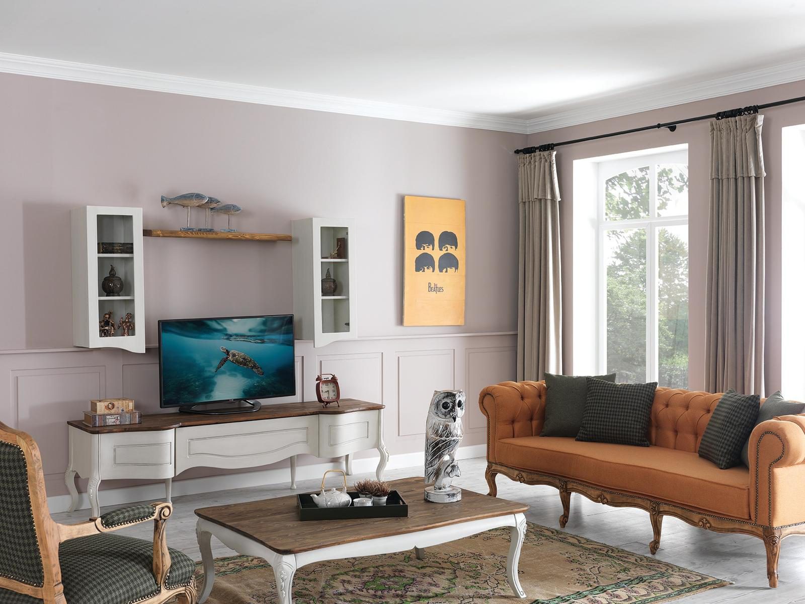 Vintage Beyaz Tv Ünitesi modelimiz şık tasarımı ve ceviz tabla detayları ile tv keyfinizi üst düzeye çıkarmaya Parlak Ev ile geliyor.